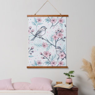 Tapisserie Suspendue Vintage Sakura Cerry Blossom & Bird Aesthétiquemen
