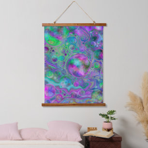 Tapisserie Suspendue Violet Bleu Vert Fluid Art tourbillonne et bulles