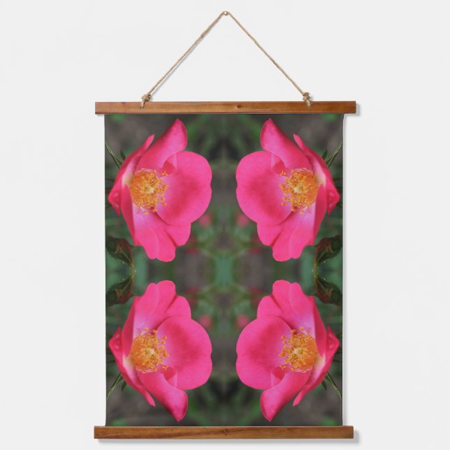 Tapisserie Suspendue Vivid Pétales rose Miroir Art Floral Abstrait (Recto)