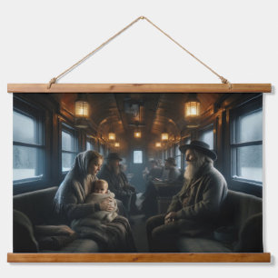 Tapisserie Suspendue Voyage en train d'hiver rustique - Nostalgie Vinta