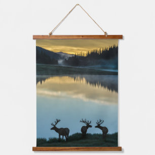 Tapisserie Suspendue Wandschopfhirsche vor Poudre Lake bei Sonnenaufgan
