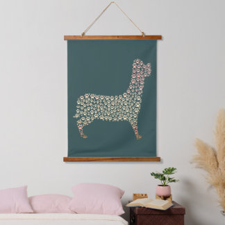 Tapisserie Suspendue Warm Gold Gradient Paw Print Dog Silhouette Fabric