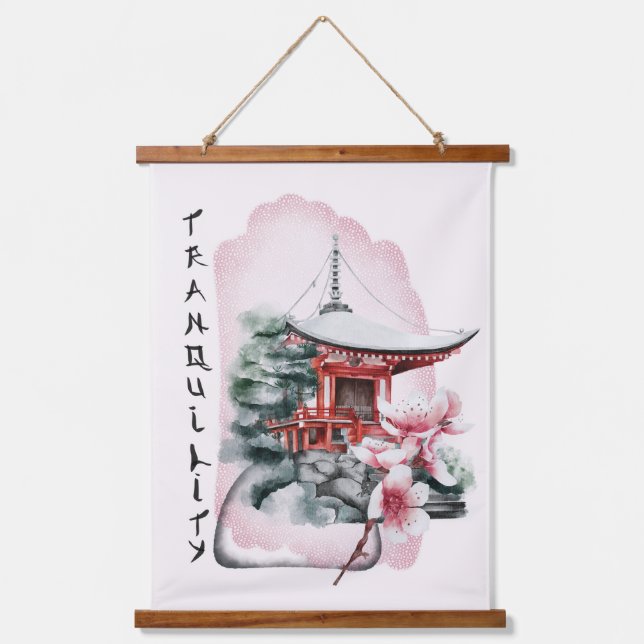 Tapisserie Suspendue Watercolor Temple Red Bridge Japonais (Recto)