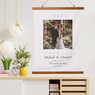 Tapisserie Suspendue Wedding Photo Elegant Cream Gold Modern Custom