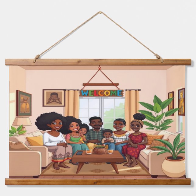 Tapisserie Suspendue WELCOME Wood Topped Wall Tapestry (Devant)