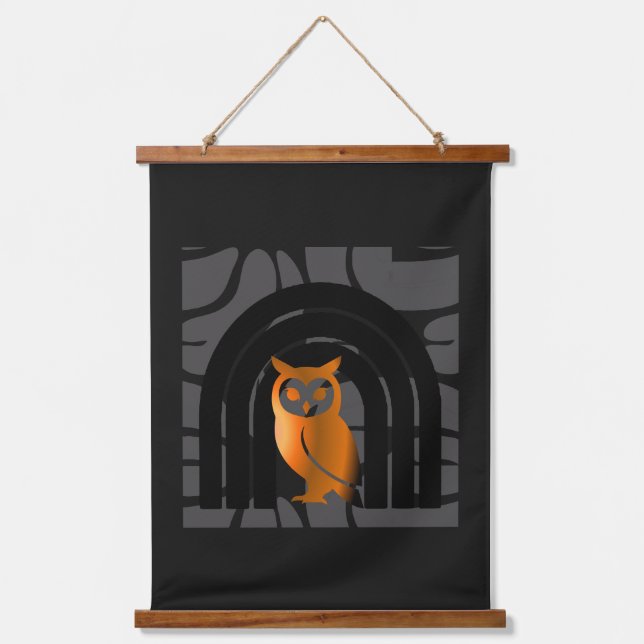 Tapisserie Suspendue Whimsical Boho Owl & Tropical Monstera Leaf (Recto)