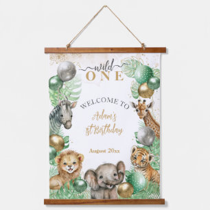 Tapisserie Suspendue Wild One Safari animaux Balloon Baby 1er anniversa
