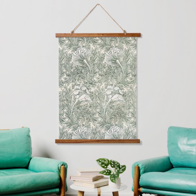 Tapisserie Suspendue William Morris tulip fond textile vert (Salon)