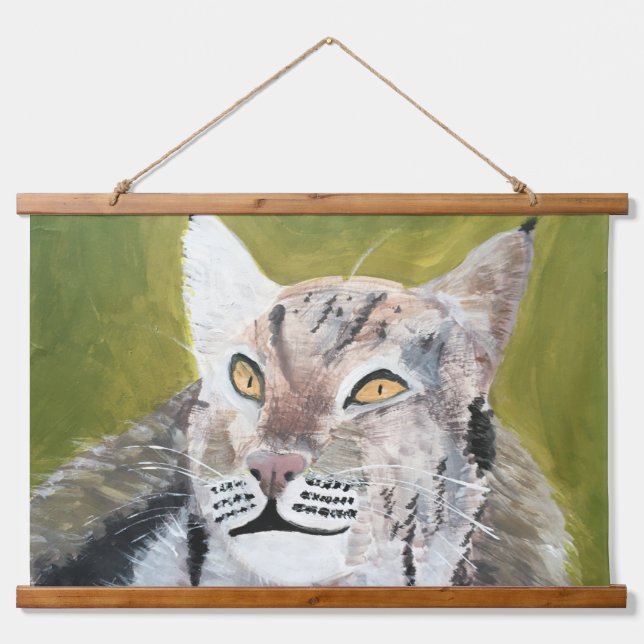Tapisserie Suspendue Wood Topped Wall Tapestry of a lynx cat (Devant)