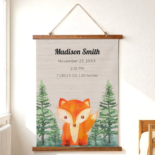 Tapisserie Suspendue Woodland Fox Baby Birth Stats Nursery (Créateur téléchargé)