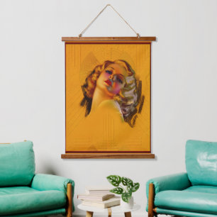 Tapisserie Suspendue Yeux Envoûtants Portrait Art Déco par Zoe Mozert