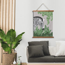 Tapisserie Suspendue Zebra amongst Leaves Wood Topped Wall Tapestry