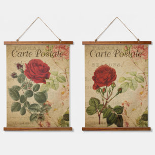 Tapisseries botaniques vintages - Paire rose rouge