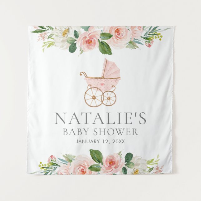 Tapisseries de fond Baby shower rose floral (Devant)