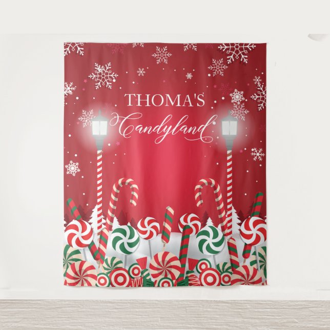 Tapiz Candyland holidays christmas banner backdrop Tapestry (Front)