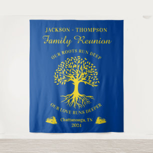 Tapiz Family reunion tree backdrop banner blue Tapestry