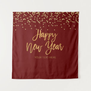 Tapiz Happy New Year gold text Backdrop banner Tapestry