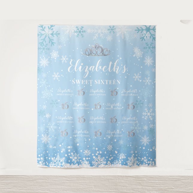 Tapiz Princess Winter Sweet 16 photobooth Backdrop Tapestry (Front)