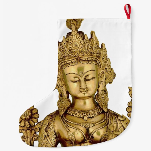 Tara Buddha Buddhist Goddess Yoga Tibet Art Peace Large Christmas Stocking (Back)