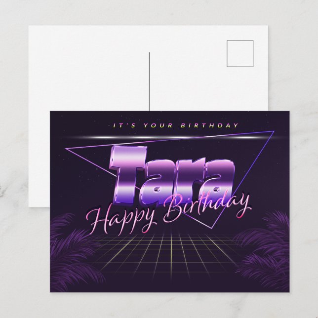 Tara Name First name purple postcard birthday (Front/Back)