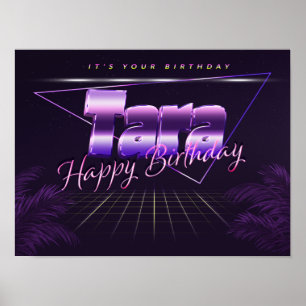 Tara Nom Prénom lila retro Poster Anniversaire