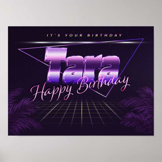 Tara Nom Prénom lila retro Poster Anniversaire (Devant)