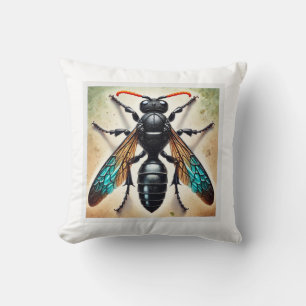 Tarantula Hawk Wasp 060924IREF217 - Watercolor Throw Pillow