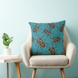 Tarantula on blue throw pillow