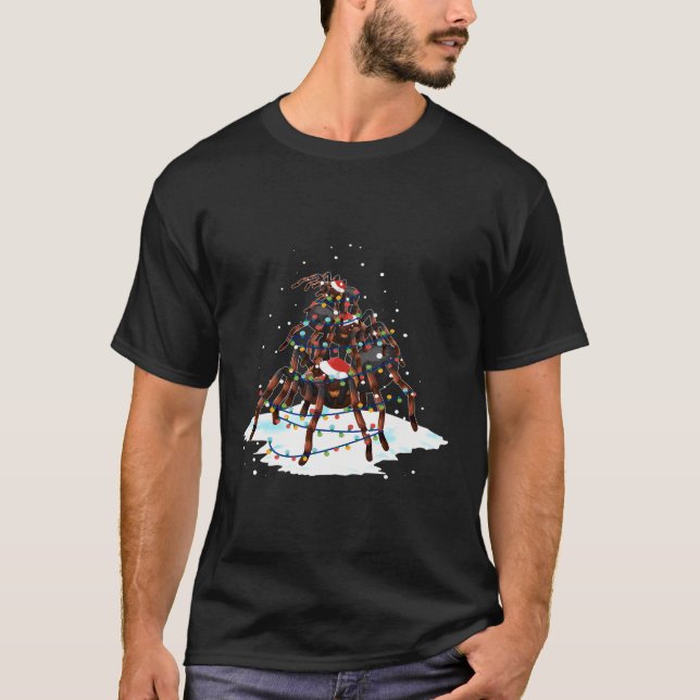 Tarantula Santa Christmas Light Tree T-Shirt (Front)