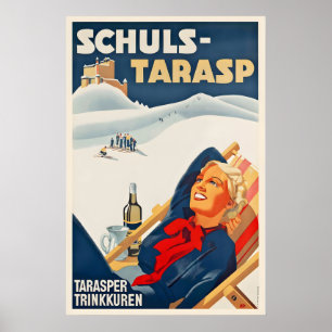 Tarasp Castle Scuol Switzerland Vintage Ski Poster