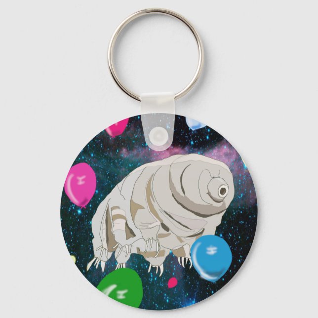 Tardigrade in Space with Colourful Balloons  Keychain (Front)