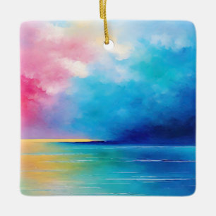 “Tarfarran” Pink and Blue Landscape Seascape Ceramic Ornament