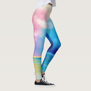 “Tarfarran”  Pink and Blue Landscape Seascape Leggings