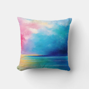 “Tarfarran” Pink and Blue Landscape Seascape Throw Pillow