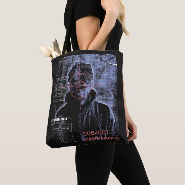 Targeted - Techno-Brutalist Streetwear Design Tote Bag (Close Up)