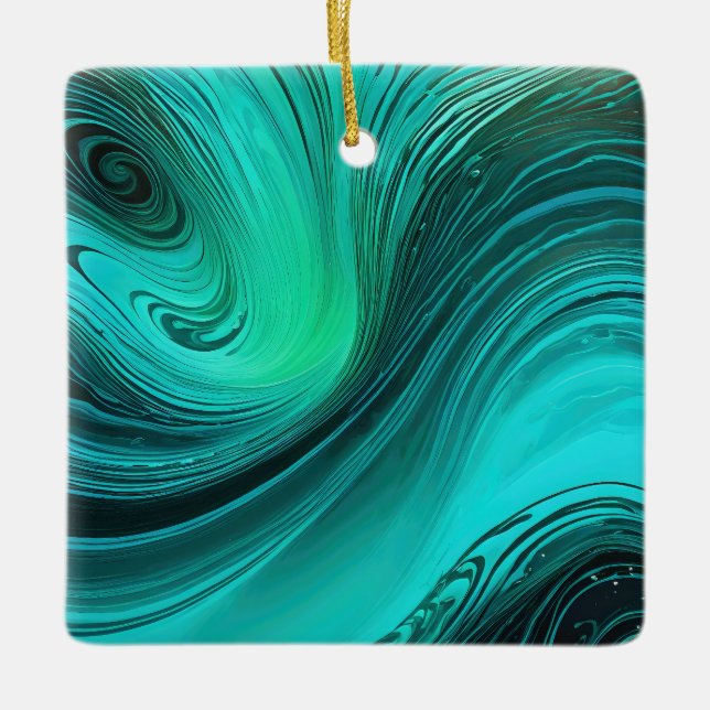"Tarifa" Blue Swirls Waves Ceramic Ornament (Front)