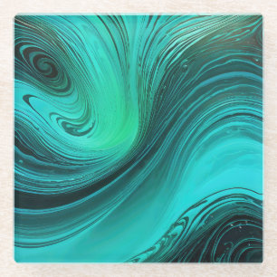 "Tarifa" Blue Swirls Waves Glass Coaster