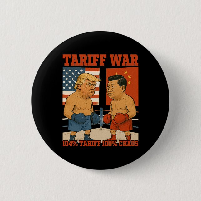 Tariff War Funny Trump Vs Xi Jinping Boxing Match  2 Inch Round Button (Front)