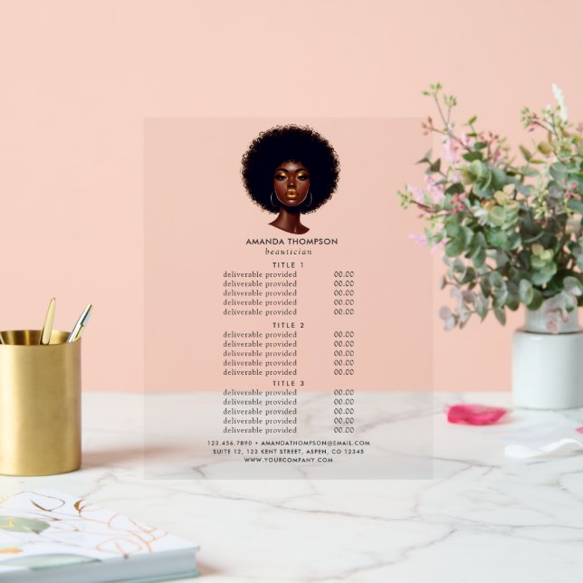 Tarification et services du salon de coiffure afro (Mariage)