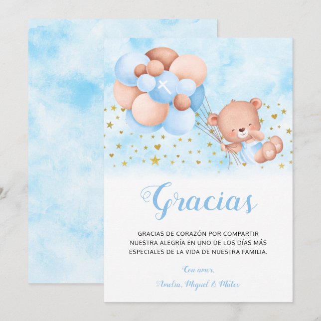 Tarjeta de Gracias Bautizo Español Carte de remerc (Devant / Derrière)