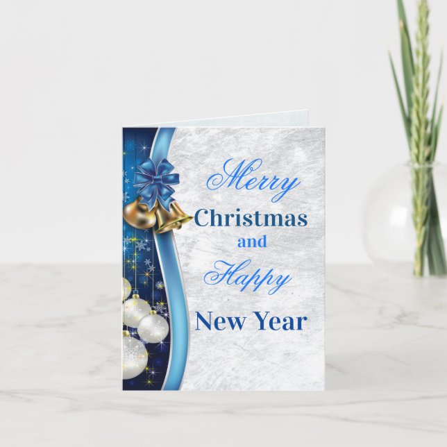 Tarjeta de Navidad Azul y dorado Holiday Card (Front)