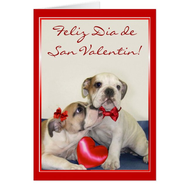 Tarjeta de San Valentin con cachorros bulldog (Front)