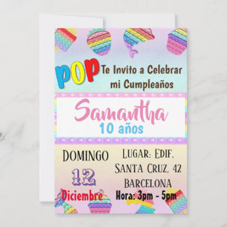TARJETA INVITACION CUMPLEAÑOS POP IT BIRTHDAY PART INVITATION