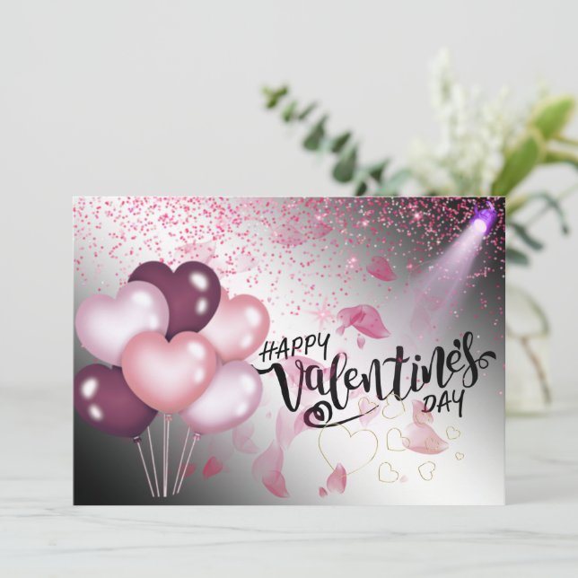 Tarjeta  plana con  globos de san Valentin Holiday Card (Standing Front)