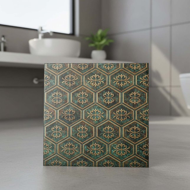 Tarnished Teal & Bronze Hexagon #17 ID1227 Tile (Creator Uploaded)