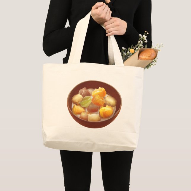 Taro Ball Dessert Illustration Large Tote Bag (Front (Product))