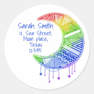 Taro moon, boho, rainbow, address label