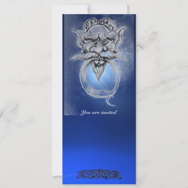 TAROT/ANTIQUE GROTESQUE FANTASY Blue Gemstone Invitation (Front)