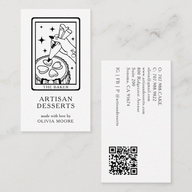 Tarot Artisan Baker Dessert Caterer QR Code Pink Business Card (Front/Back)
