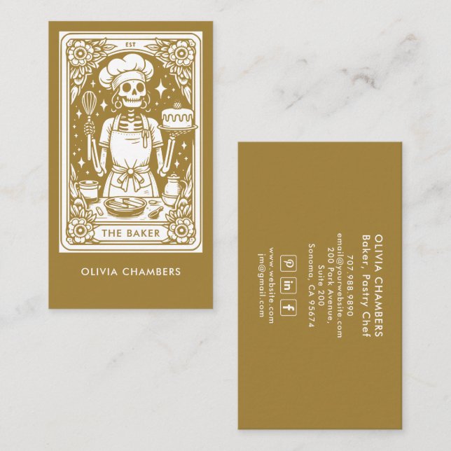 Tarot Baker Gold Pastry Chef Dessert  Business Card (Front/Back)